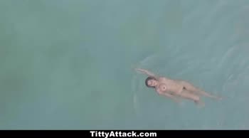 Caroline Ray's Busty Brunette Delight: Outdoor Titty Fuck and Cumshot