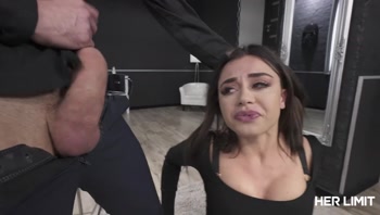 Two Suited Studs Finger a Squirting Brunette on a Chair Before She Drops to Her Knees