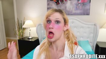 Busty Blonde Aphrodite Adams Teases Her Big Cock in Solo Jerk Off
