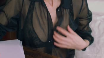 Leona Mia's Alluring Office Solo: Petite Brunette Unleashes Sensual Self-Play