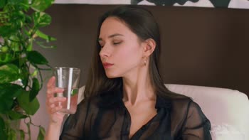 Leona Mia's Alluring Office Solo: Petite Brunette Unleashes Sensual Self-Play