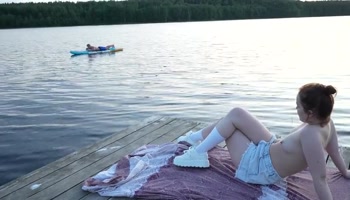 Two Girls Took Their Clothes off on the Lake. a Passing Surfer Had Sex in the Open Air