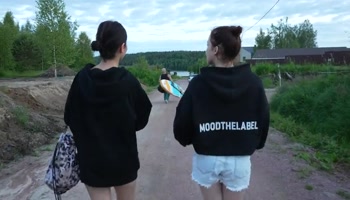 Two Girls Took Their Clothes off on the Lake. a Passing Surfer Had Sex in the Open Air
