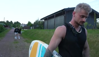 Two Girls Took Their Clothes off on the Lake. a Passing Surfer Had Sex in the Open Air