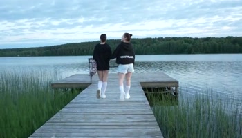 Two Girls Took Their Clothes off on the Lake. a Passing Surfer Had Sex in the Open Air