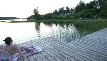 Two Girls Took Their Clothes off on the Lake. a Passing Surfer Had Sex in the Open Air