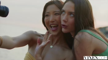 VIXEN Perfect Tens Emiri Momota And Vixi Rafi Share A Big Cock Outdoors During Hot Threesome