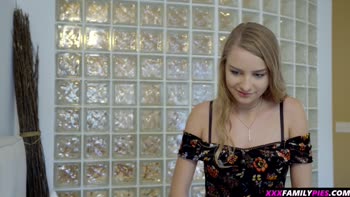 Horny step daughter tricks her blindfolded daddy to fuck and creampie her