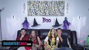 Halloween Foursome: Step Dads Bang Daughters in Costume with Johnny Tattoo & Peter Green