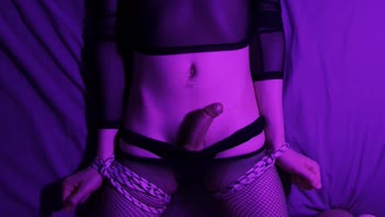 MySlaveFemboy's Sweet Submits to Mistress: Bondage Handjob in Fishnets