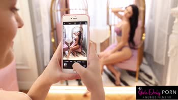 Sexy Brunette Mia Trejsi and GF Anie Darling Lingerie Photoshoot Turns Into Sensual Lesbian Fuck