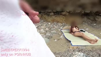 SweetPerv1994's Beach Surprise: Big Dick Flash & Stranger Handjob