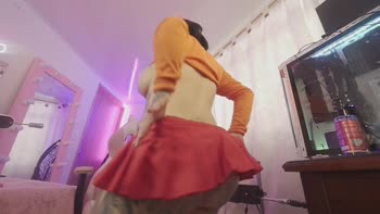 Angelacianuro - Velma's Cosplay Stripdown: Big Tits & Tattooed Latina Tease