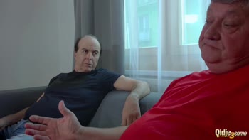 Two Grandpas Learn a Lesson from Teen (18+) Brunette's Footjob Frenzy