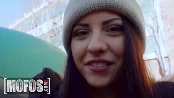 MOFOS Brunette Teen (18+) Rebecca Volpetti Rides Erik Everhards Big Dick in Public