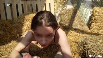 Nigonika's Hayloft Bliss: Steamy Blowjob & Handjob in Bodysuit