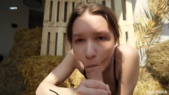 Nigonika's Hayloft Bliss: Steamy Blowjob & Handjob in Bodysuit