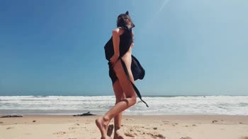 Sultry Brunette wwwSEXTRAVELclub Jerks Off on Sunny Nude Beach