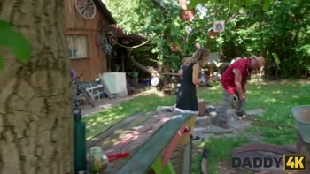 DADDY4K. Surprise sex with Daddy's huge cock while the boyfriend is fixing the floor