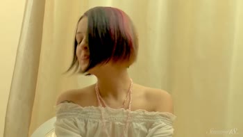 Livilla's Sensual Solo: Fingering Her Glistening Brunette Pussy