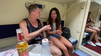 Katty West Seduces Oliver Strelly On A Wild Train Threesome