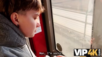 VIP4K. Two pretty Lesbians don't mind to having a Threesome with a stranger from the train