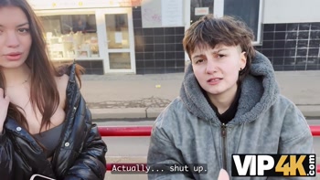 VIP4K. Two pretty Lesbians don't mind to having a Threesome with a stranger from the train