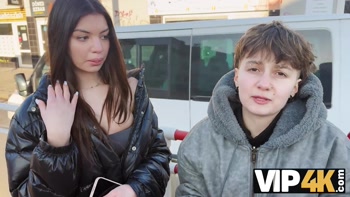 VIP4K. Two pretty Lesbians don't mind to having a Threesome with a stranger from the train
