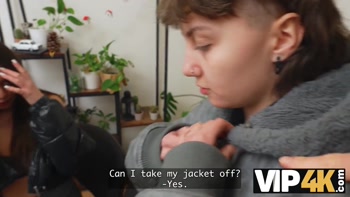 VIP4K. Two pretty Lesbians don't mind to having a Threesome with a stranger from the train
