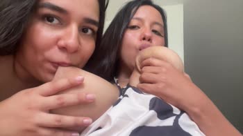 Luna & couplemilk21: Sucking and Milking Each Other's Big Tits