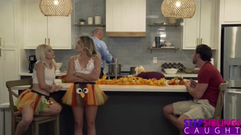 Katie Kush convinces Stepbro to Stuff Her & Jessie Saints Turkey