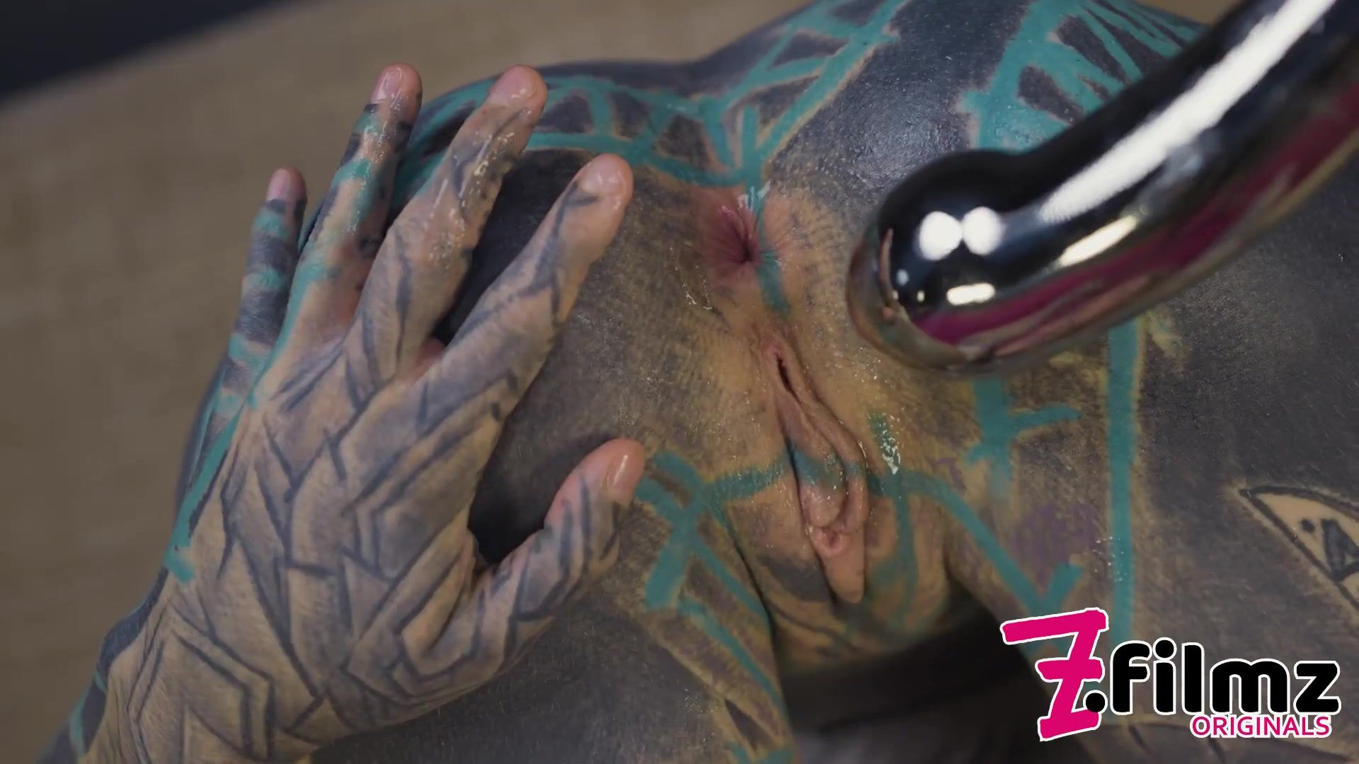 TATTOO Girl Masturbating with BIG STEEL TOY, ANAL Gapes, Prolapse, Alternative, Goth, Teen (18+)