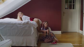Nancy A, Leah Maus & Nelya Jorden in a outfit in a hottest lesbian threesome