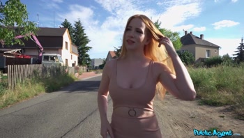 Public Agent - Redhead with GREAT TITS and a tight dress dicked outside