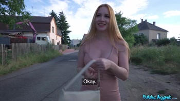 Public Agent - Redhead with GREAT TITS and a tight dress dicked outside