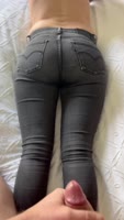Blonde Beauty Sucks Cock to a Creamy Cumshot on Her Jeans