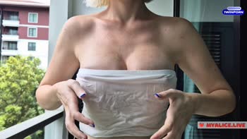 MyCandyAlice's Wet & Wild Striptease: Big Tits Get Drenched in Public