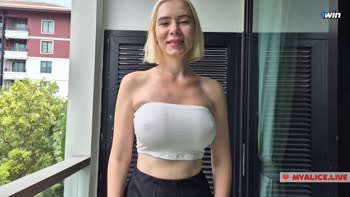 MyCandyAlice's Wet & Wild Striptease: Big Tits Get Drenched in Public