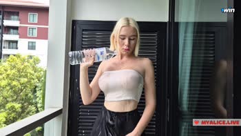 MyCandyAlice's Wet & Wild Striptease: Big Tits Get Drenched in Public