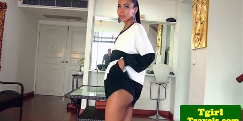 Black Tgirl Teases with Rump and Reveals Her Dick Jerking Skills