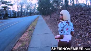 Msnovember's Ebony Cheeks Seduce on a Naughty Stroll with Step Dad