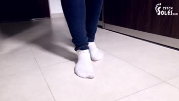 Big Feet Tease: Czech Siren's Worn White Socks POV