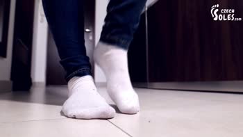 Big Feet Tease: Czech Siren's Worn White Socks POV