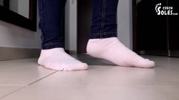 Big Feet Tease: Czech Siren's Worn White Socks POV