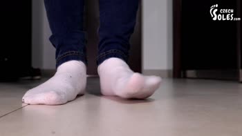 Big Feet Tease: Czech Siren's Worn White Socks POV