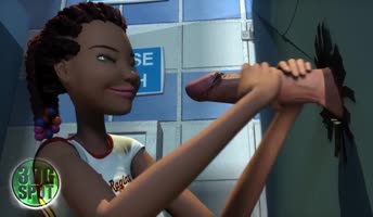 Cartoon Cheerleader Faces Big Dick in Glory Hole Deepthroat Blowjobs & Fucks