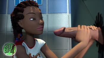Cartoon Cheerleader Faces Big Dick in Glory Hole Deepthroat Blowjobs & Fucks