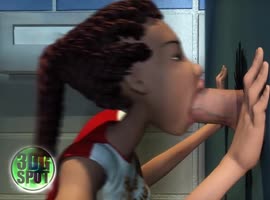 Cartoon Cheerleader Faces Big Dick in Glory Hole Deepthroat Blowjobs & Fucks