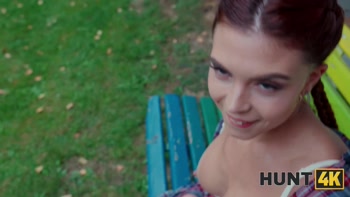 HUNT4K. Peach Lollypop played with her tits and pussy for some cash