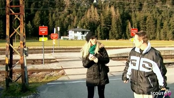 German blonde Mature Julia Pink suck cock and get cum on Tits at real User Date with normal Boy